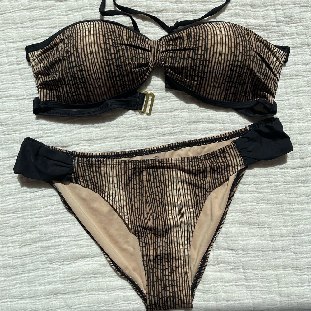 NWOT TART SWIM in size M, strapless/ neck tie top, unique pattern, black brown - Picture 3 of 7